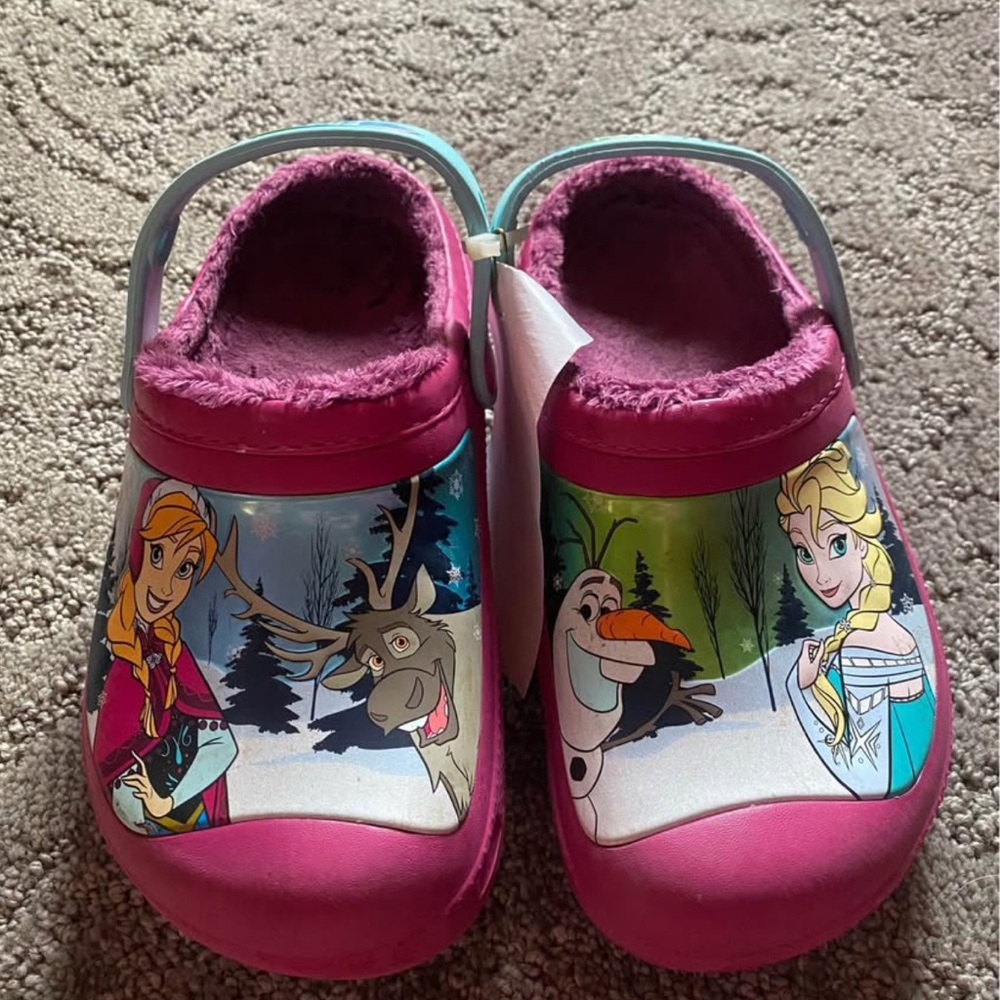 Frozen Kids Clogs - Pink Elsa Anna lined sz 2 youth croc